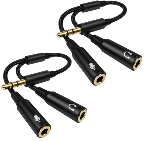 JiangZShangM 2PCS Auriculares Adaptador Splitter, 35cm, 3.5mm Conector a Doble Conector Jack 3.5mm, Y Splitter Conector a 2 Tomas para Headset y Micrófono, Headset Adaptador de Audio