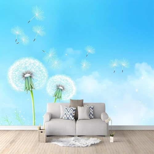 Fotomurales Decorativos Pared Diente de León 3D Mural Autoadhesivo Pared Azul Papel Pintado Tela de Seda Papel Tapiz Panorámico 200x140 cm B-0234