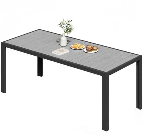JUMMICO Tavolo da Giardino HDPS Resistente alle Intemperie, 189 x 80 x 74 cm Tavolino da Esterno Finitura a Vena di Legno e Facile da Manutenzionare, Tavolo da Pranzo Esterno per 6-8 Persone