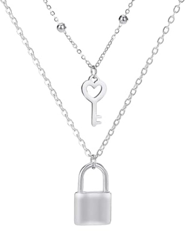 Girl Products Ciondolo con chiave a cuore in argento sterling 925 e pietra, lucchetto per donna, collana con lucchetto a catena da uomo