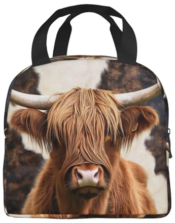 KFKFKLOL Highland Cow Portrait With Horns Full Print Lunch Bag Foil For Daily Use