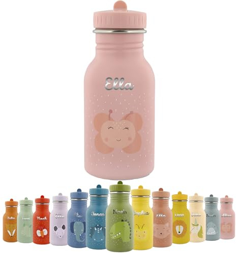 upstitch studio Trinkflasche personalisiert für Kinder, Trixie Flasche personalisiert mit Namen (350ml 500ml) Edelstahl BPA- frei, auslaufsicher, rostfrei
