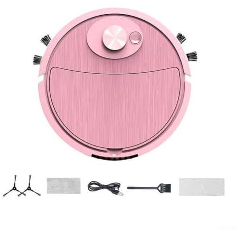 Robot aspirador y trapeador – 3 en 1 barrido, aspirado y trapeador húmedo, navegación inteligente con sensores anticaídas y anticolisión, para suelos duros y alfombras de pelo bajo (8088 rosa)