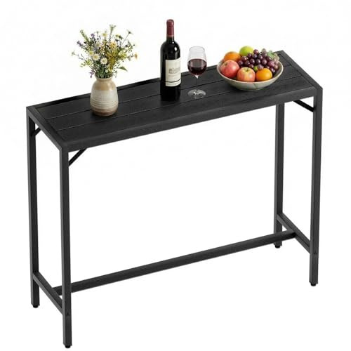 Clevich Tavolo Alto da Bar per Esterni, 120 x 38 x 98 cm, Tavolo da Giardino Cortile con Piedini Regolabili, Outdoor Bar Table con Piano Impermeabile, adatto per Terrazza, Bordo Piscina, Nero