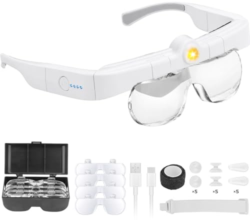 Hands-Free Magnifying Glass with Light, 1.5X-5.0X, Headset | 2-in-1 1.5X-5.0X magnification with LED lights, hands-free design for jewelry making, crafts, sewing, and detailed work