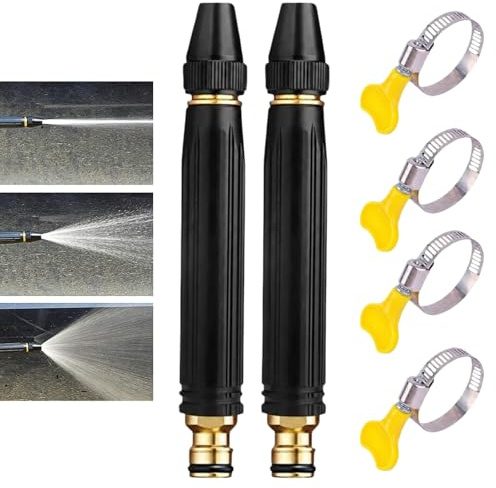 2PCS High Pressure Power Washer Nozzle with 4 Hose Clamps,High Pressure Hose Nozzle &Garden Hose Spray Gun,Home High-Pressure Car Wash Water Gun,Adjustable Spray Patterns for Watering Plants,Car