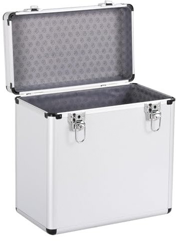 Yaheetech Vinyl LP Storage Box Case, Aluminum 12'' Record Storage Case 50 LPs DJ Flight Storage Box Holds 50pcs Albums, Silver