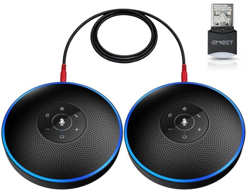 EMEET Bluetooth Speakerphone - Daisy Chain/Use Alone up to 16 attendees, M220 Professional Wireless Speakerphone 360°Voice Pick-up 8 AI Noise Cancellation Mics Skype Speakerphone for Conference Calls