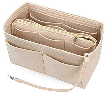 ausuky Filz-Geldbörsen-Organizer-Einsatz – mehrere Taschen, für Damen, Schlüssel, Kosmetikartikel, Aufbewahrungskoffer, beige, Large