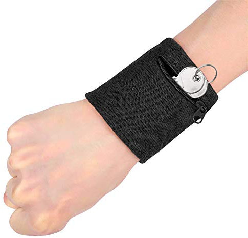 Sport Handgelenk Tasche, Schweißbänder Handgelenk, Armband Münzschlüssel Aufbewahrung Reißverschluss Sport Brieftasche Gym Laufen für Männer & Frauen im Freien Wandern Reisen (Schwarz)