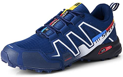 AGYE Chaussures de Cyclisme, Vélo Chaussures Hommes,Chaussures de Vélo Antidérapantes Vélo de Route Chaussures de VTT VTT,Blue-43