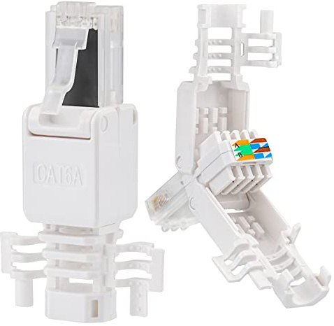 12 conectores de red RJ45 Cat 6a con contactos dorados Cat.6a LAN Crimpadora Gigabit Connector para cables de conexión, cable de instalación CAT7 CAT6A CAT6, compatible sin herramientas, conector DSL