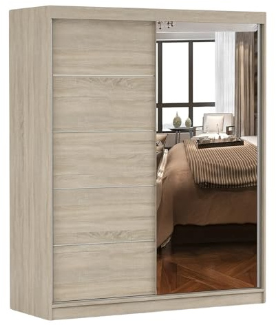 Fabryka Mebli Idźczak Schwebetürenschrank 61×160×195 cm - Kleiderschrank mit Spiegel, Schwebetüren, Laminat 16 mm, Alu-Griff, ABS-Kante, Stauraum-Organisation, Schlafzimmer Ankleide - Imoebel24