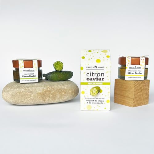 Fruits at home - Assortiment barquette de Citron Caviar vert frais (60g), Marmelade Citron Caviar (50g) et Moutarde Fine Citron Caviar (50g)
