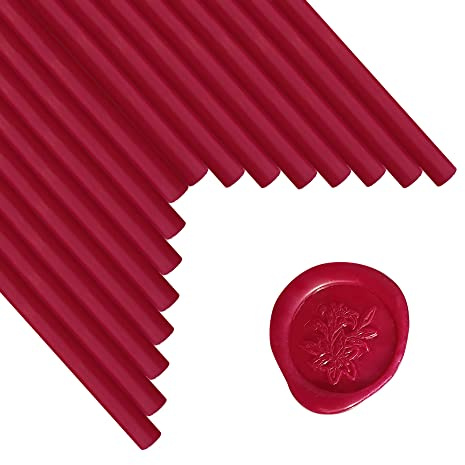Barras de sellado de cera, ANBOSE 16 piezas Barras de cera para sellado de pistola de pegamento para sello de cera, barra de sellado de cera Roja vino para pistola de pegamento de 0,44 pulgadas