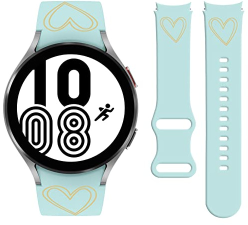 Vozehui 20mm Armband Kompatibel mit Galaxy Watch 6/5/4, Silikon Goldfarbenes Herzmuster Bedrucktes Ersatzarmband für Samsung Galaxy Watch 6/5/4 40mm 44mm/Galaxy Watch 4 Classic 42mm 46mm, Grün