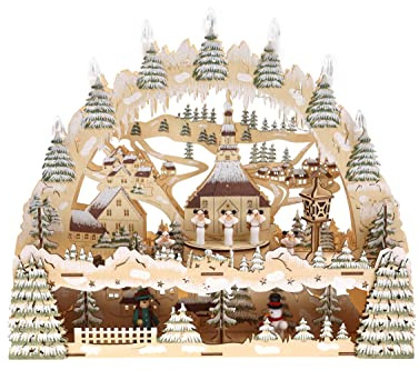 ELLUG Unbekannt 3D Schwibbogen Lichterbogen Holzschnitt, Winterdorf, zweistöckig 44,5 * 9,5 * 38cm, batteriebetrieben, Timer Funktion (6h on/18h Off) Weihnachtsschmuck Fensterdeko