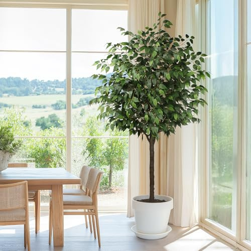 Yepdin Artificia Ficus-Baum, 2,1 m hoch, Seiden-Ficus-Baum mit Kunststofftopf für Büro und Zuhause, dekorative Kunstpflanze für drinnen und draußen, künstliche Ficus-Lyrata-Pflanze, ganzjährige
