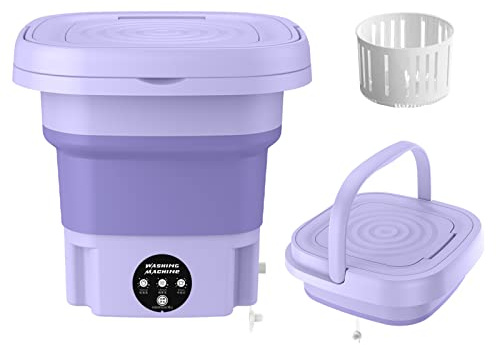 Chpbolly Portable Mini Washing Machine, Foldable Washing Machine and Spin, Small Foldable Bucket, Suitable for Apartment, Dorm, Travel, Best Gift Choice (Purple/8L) (01)