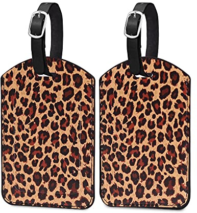 Gepäckanhänger, 2 Stück Leder-Gepäcketiketten, Gepäckanhänger für Koffer, Reisegepäckanhänger mit Namensausweis, für Gepäck, Kreuzfahrt, wasserdichtes Reisezubehör (Leopardenmuster)