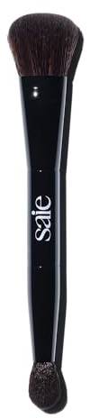 Saie The Double Brush - Multi-Use Dual Ended Makeup Brush - Highlight, Contour, Conceal - Large Face Brush, Precise Application - Vegan, Cruelty-Free (1 Count)