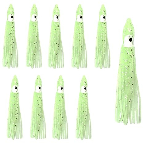 Luminous Octopus Schleppen Köder, 9cm x 10 STK Weiche Gummi Tintenfisch, Salzwasser Süßwasser Gummiköder für Barsch Wels Forelle, Multicolored