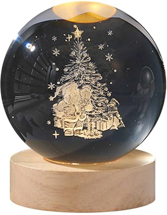 GDWD 3D Kristallkugel Nachtlicht, Nachtszene Astronomie LED Ball Lampe Mit Holzsockel, USB Aufladung Sonnensystem Planet Glaskugel, Geburtstag Kinder Geschenke,Tisch Party Deko (6cm Weihnachtsmann)