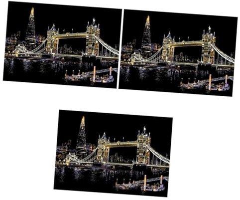 ibasenice 3stücke Kratzbild Für Erwachsene Handgemachtes Rubbeltuch Mit London Tower Bridge Bastelset Stressbewältigung Für Jungen Und Mädchen Scratch Pen