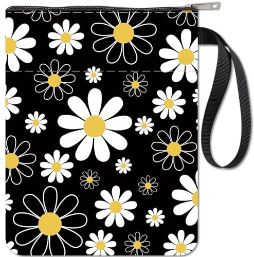 craspire Buchhüllen, Kleiner Gänseblümchen-Buchschutz, Blumen-Buchhüllen Für Taschenbücher, Waschbarer Stoff-Buchhülle Mit Reißverschluss Und Zusätzlicher Ärmeltasche Für Bücherliebhaber