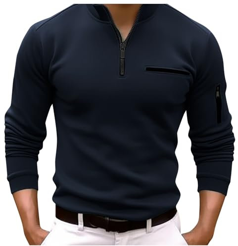 Poloshirts f黵 Herren Zipper Revers Langarm Tasche Polohemd Einfarbig Regular Fit Polo Shirt mit Brusttasche Golf Tennis L鋝sige Hemd Winter Rei遶erschluss Businesshemd Arbeits Tops Outdoor