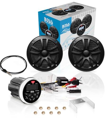 Set para Boss Audio Systems MCKGB350B.6 1 Kit Marino con Receptor estéreo Bluetooth Am/FM Resistente al Agua, par de Altavoces MR6B de 16,5 cm, 90 vatios rms 180 vatios MAX, una Antena dipolo, 1 Kit