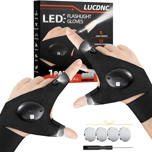 LUCDNC Cadeaux pour homme - Gants de poche LED pour la fête des pères - Gadgets cool - Lampes de poche mains libres pour la pêche, la réparation, le camping, cadeaux uniques de Saint-Valentin et