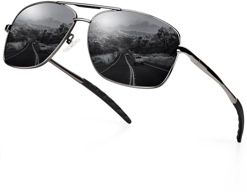 URUMQI Sonnenbrille Herren Damen Polarisiert Pilot Metallrahmen Sonnenbrillen UV400 Schutz Ultra Leicht Für Autofahren Angeln Golf Schwarzer Rahmen