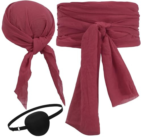 VONMELLI Piraten Kopftuch Schärpe Gürtel Halloween Kostüm Augenklappe Damen Herren Mittelalter Renaissance Bandana Stirnband Taillengürtel