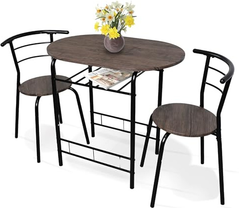 DIVCHI 3 Piece Dining Table & Chairs Set, Compact Dining Room Set With Storage Shelf And Wine Rack, Modern Breakfast Bar Table Set For Kitchen/Apartments/Small Space