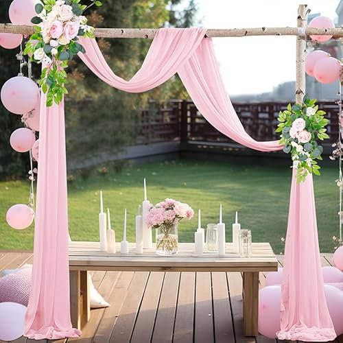 Querbehang Freihanddeko,2 Stück 75 * 550cm Chiffon Tüll Foto Hintergrund Vorhang Hochzeitsbogen Drapierung Stoff Freihanddeko Dekoration für Hochzeit Fotografie Party Geburtstag Taufe -Rosa #2
