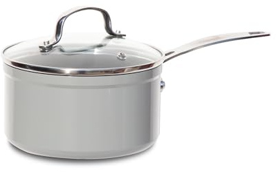 Nuwave Duralon Blue Ceramic Nonstick 1,9L Saucepan in Cool Grey, PFAS-Free | Diamond-Infused Scratch-Resistant Surface; Dishwasher & Oven Safe; Stay-Cool Handle; Even Heating for Everyday Cooking