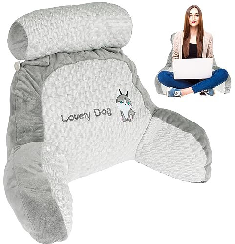 Reading Pillow for Bed 60×45×20CM 2 In 1 Back Support Cushion with Arms Detachable Backrest Support Pillow Cuddle Cushion for Bed, Back Gaming Pillow Reading Back Support Pillow (Ice Bean(M), Husky)