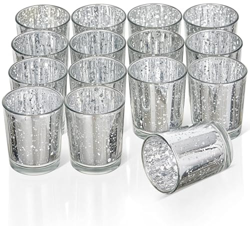 THE TWIDDLERS - Set von Premium gesprenkelten Teelichthaltern - 5x6cm Glas-Kerzenhalter - Heimdekoration, Tischdekoration, Küchenzubehör - Teelichtkerzen für weihnachtliches Ambiente (30, Silber)
