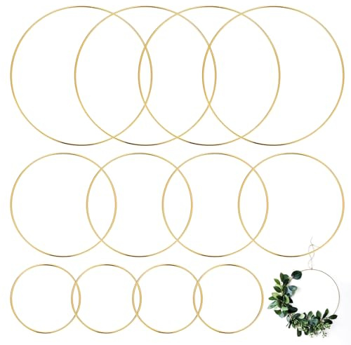 12 st metallringar för pyssel, 10 cm, 15 cm, 20 cm, runda gör-det-själv trådringar för pyssel, dekorationer för hängning, guld, metall, dekoration, ringar för drömfångare, ring, makramé, ring,