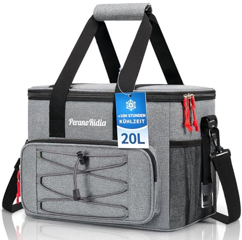 PeranoRidia Nevera Portatil 10/20/30L, 12 Horas de Refrigeración, Bolsa Nevera Isotermica Porta Alimento Grande con múltiples Asas, Bolso Termica Plegable para Camping, Picnic, Playa