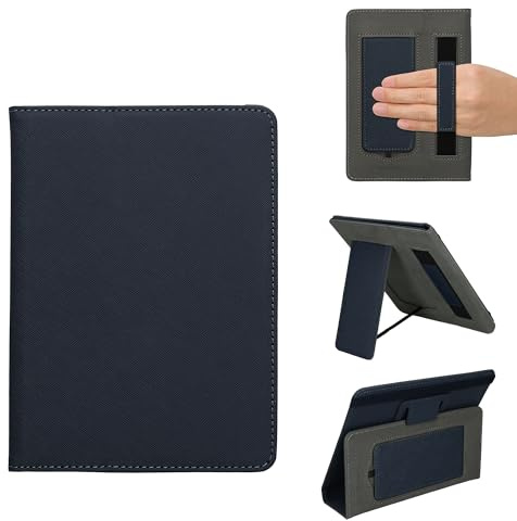 kwmobile Flip fodral kompatibelt med 6–7 tum eReader e-Reader – fodral med handledsrem och stativ – skydd 13 x 18,7 cm mörkblå