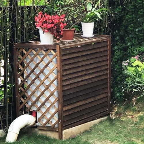 Housse de protection pour climatiseur extérieur avec clôture brise-vue et pompe à chaleur Grille de protection cachée Poubelle en bois massif Balcon Couverture à persiennes