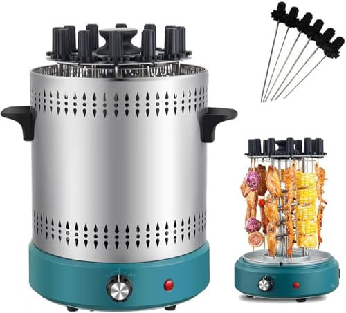 Barbecue électrique rotatif avec 12 fourchettes de barbecue, barbecue électrique sans fumée, chauffage uniforme à 360°, température réglable, facile à nettoyer, pour la maison, le restaurant, la