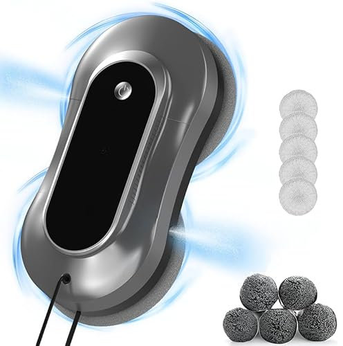 Robot Limpiador De Ventanas Inteligente, Limpiacristales Eléctrico, Capacidad De Almacenamiento De Agua 70 Ml, 3 Minutos/㎡, con Rociador De Agua Doble, Viene con 10 Paños De Limpieza