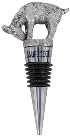 ReWu Weinflaschenverschluss Saufziege Silber – dekorativer Flaschenstopfen mit Ziegenfigur, Weinkorken mit Dichtung für Wein, Sekt & Spirituosen, Geschenkidee für Weinliebhaber, 5 x 2,3 x 10 cm