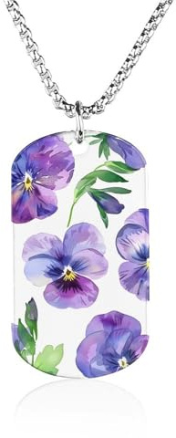 Purple Pansy Flower Fashion Pendant Necklace Chain Personalized Graphic Jewellery