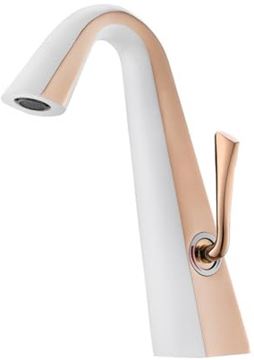 Bathroom Basin Taps Hao Golden All-Copper Hotel Gun Gray Face Wash Hand Washbasin Hot and Cold Faucet Side Switch (White + Rose Gold)
