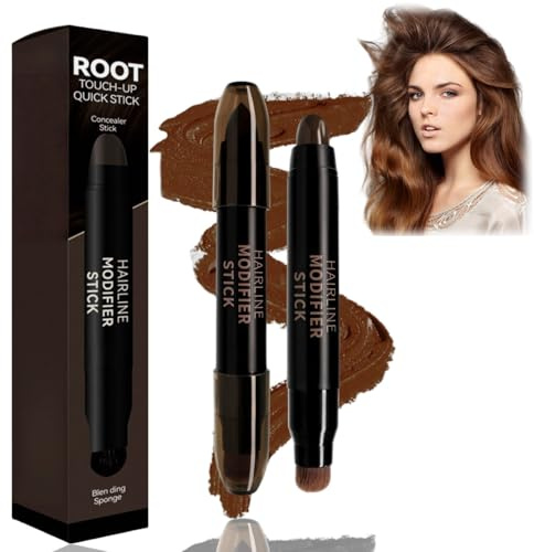 Instant Root Cover-Up Stick, Root Color Stick, Grey Hair Coverage & Root Touch Up Concealer,3 Colors Double Ended Hairline Powder,Hair Colour Spray,Dark Brown Hair Dye,Hair Texture Powder,03#