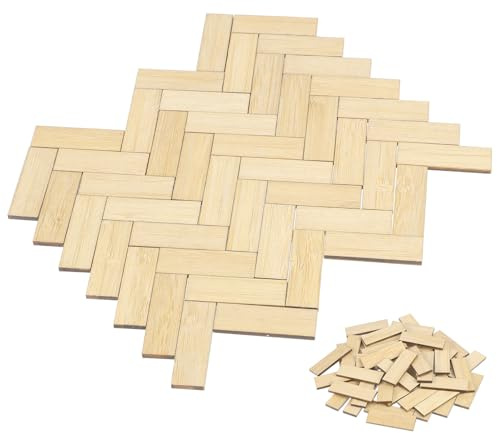 TOYANDONA 48pcs Miniature Dollhouse Flooring, Bamboo Wood Floorboards, Peel and Stick Mini DIY Self Adhesive Dollhouse Accessories (Light Brown)